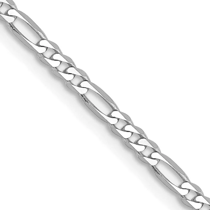 Bright link bangles-Curata 14k White Gold Solid Polished Engravable 2.4mm Flat Figaro Chain Bracelet Lobster Claw