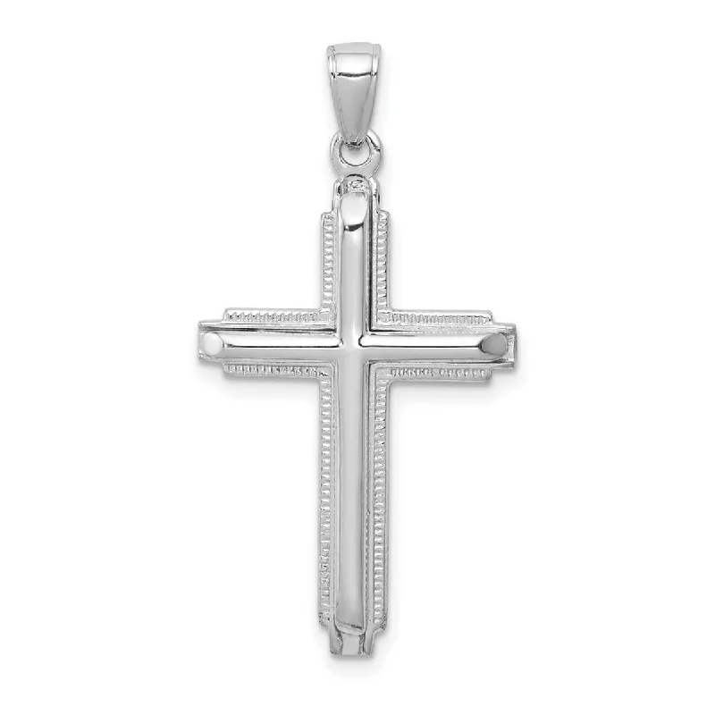 Soft thread necklaces-Curata 14k White Gold 18" Beaded Trimmed Polished Cross Pendant Necklace (14mm x 34mm)