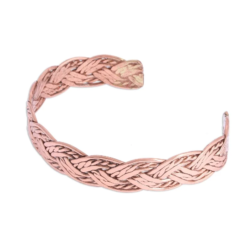 Secure clasp bangles-NOVICA Brilliant Weave, Copper cuff bracelet