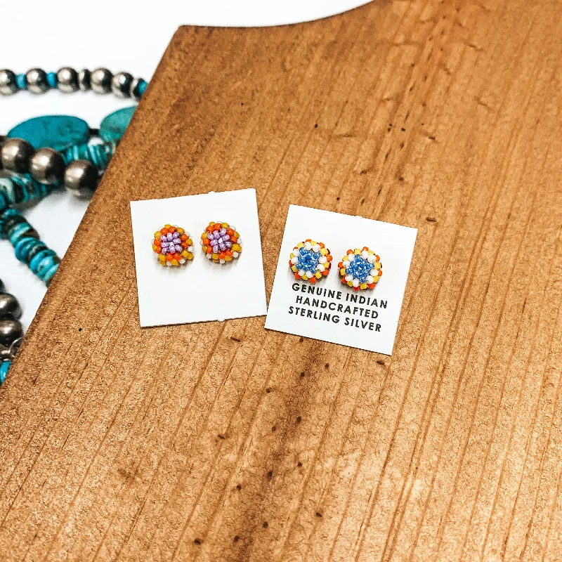 Vine pattern earrings-Navajo | Navajo Handmade Beaded Stud Earrings in Pastels