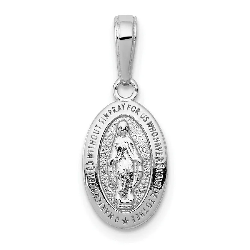 Cultured pearl necklaces-Curata 14k White Gold 18" 21x8mm Small Miraculous Medal Pendant Necklace