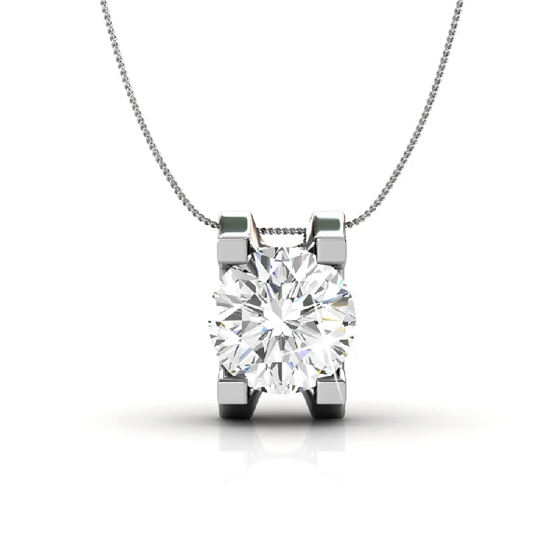 Raw woven necklaces-Clara 18k White Gold Plated Pendant Necklace with Solitaire Round Cut Swarovski Crystal