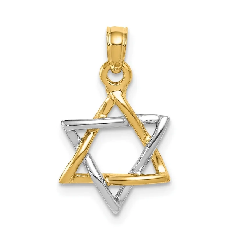 Bold art necklaces-Curata 10k Two-tone Gold 18" Small Polished Star of David Pendant Necklace (12mm x 21mm)