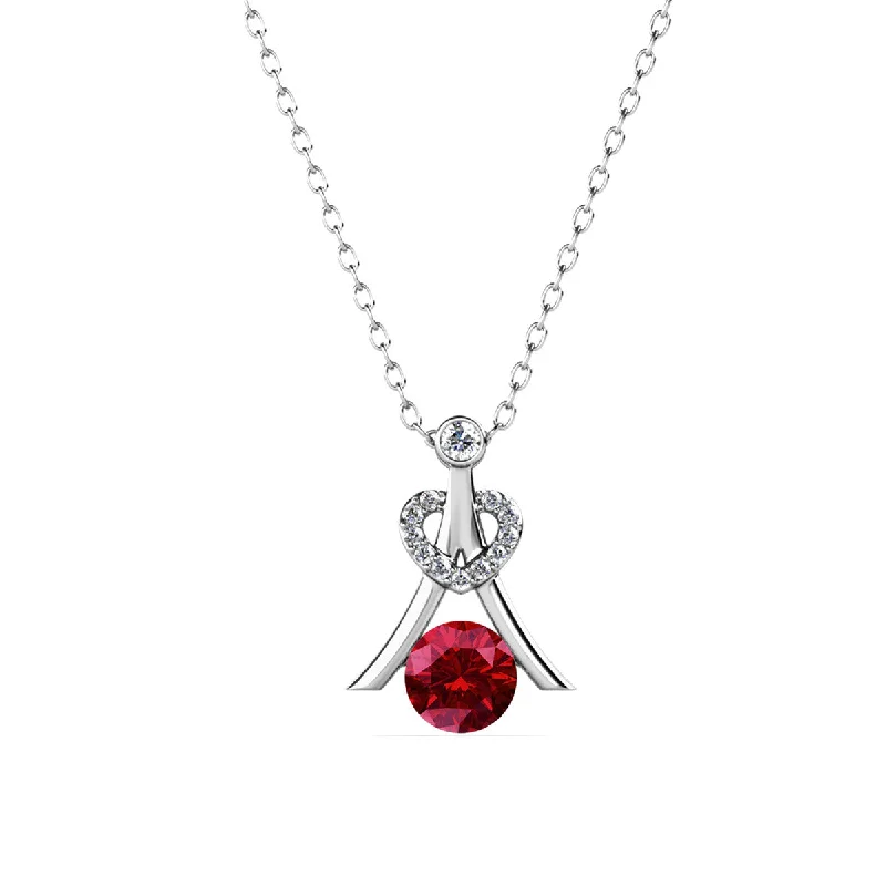 Luxe diamond necklaces-Serenity January Birthstone Garnet Necklace 18k White Gold Plated Silver Necklace with Round Cut Swarovski Crystals