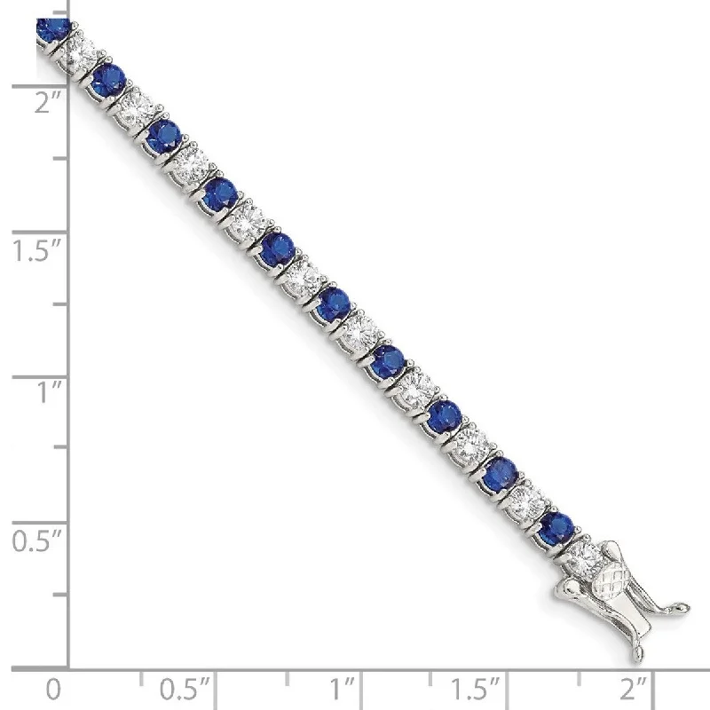 Cotton cord bangles-Curata 925 Sterling Silver Polished Safety clasp Box Catch Closure Blue and White CZ Cubic Zirconia Simulated Diamond Bracelet 7