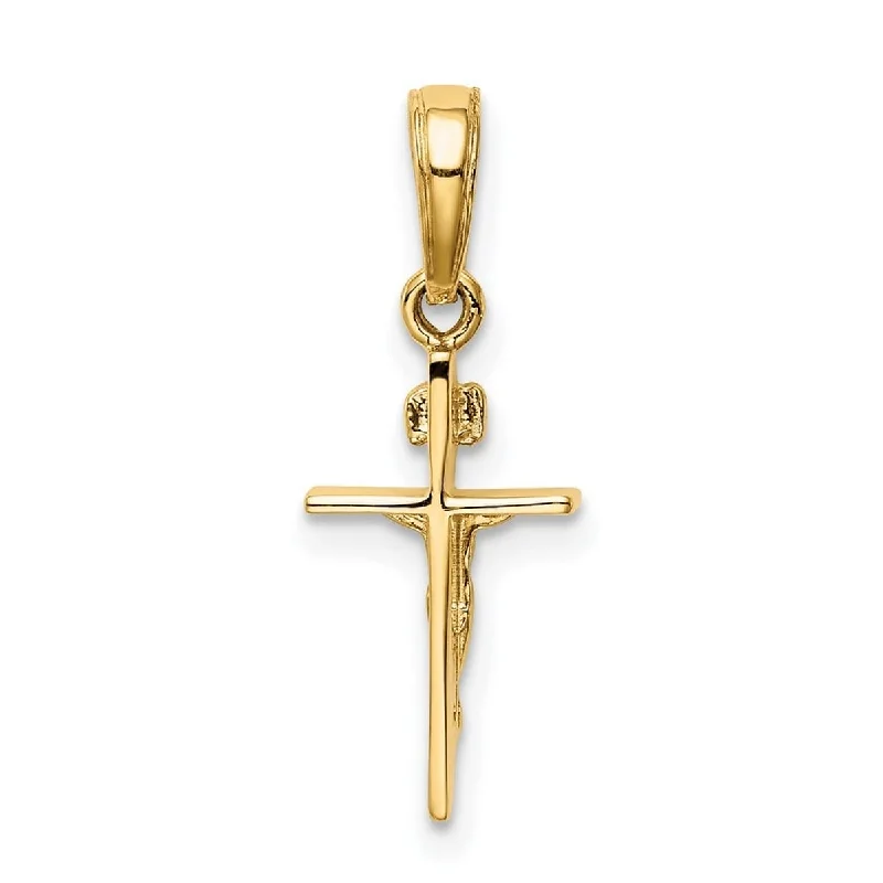 Woven knot necklaces-Curata 14k Yellow Gold Solid 18" Polished Mini Crucifix Pendant Necklace - 14x7mm