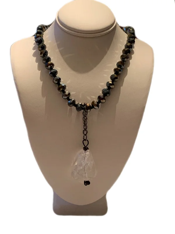 Lustrous pearl necklaces-Aurora Handmade Beaded Chocker/ Necklace with a Chunky Raw White Quartz Crystal Pendant