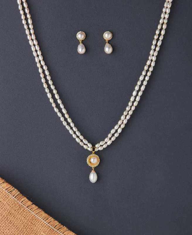 Plated silver necklaces-Elegant Real Pearl Necklace Set