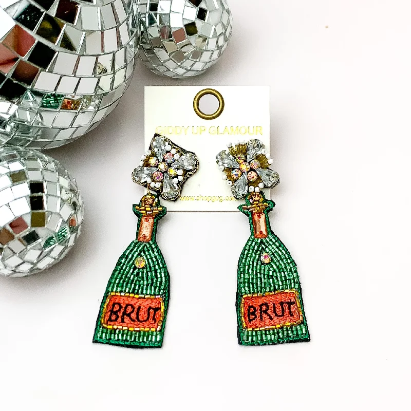 Thin threader earrings-Bottles of Brut Beaded and Jeweled Earrings