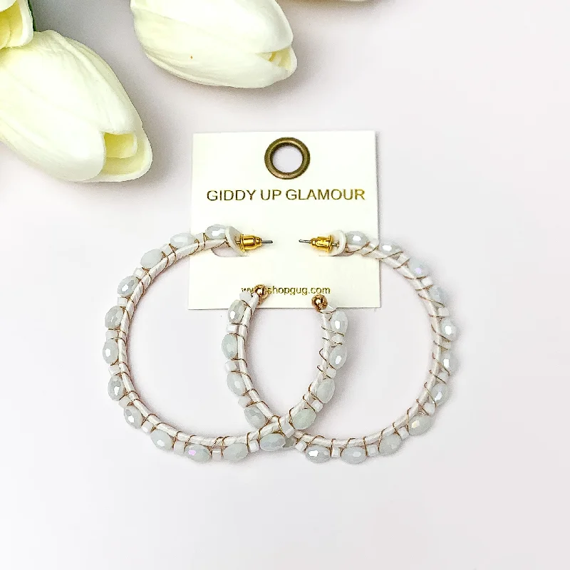 Pure gem earrings-Large Hoop Earrings Outlined with Crystals in White