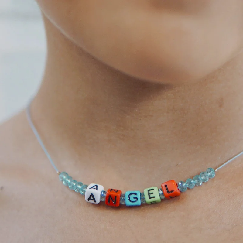 Flow shape necklaces-ANGEL LETTERED CHAIN PENDANT NECKLACE