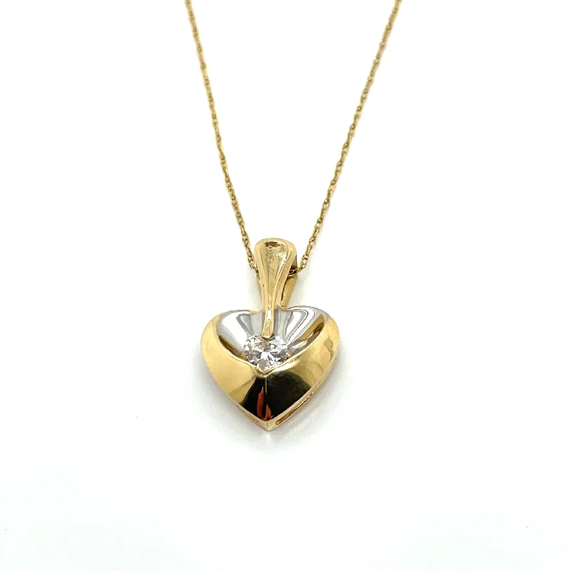 Raised bar necklaces-Estate 14k Two Tone Diamond Heart Pendant Necklace