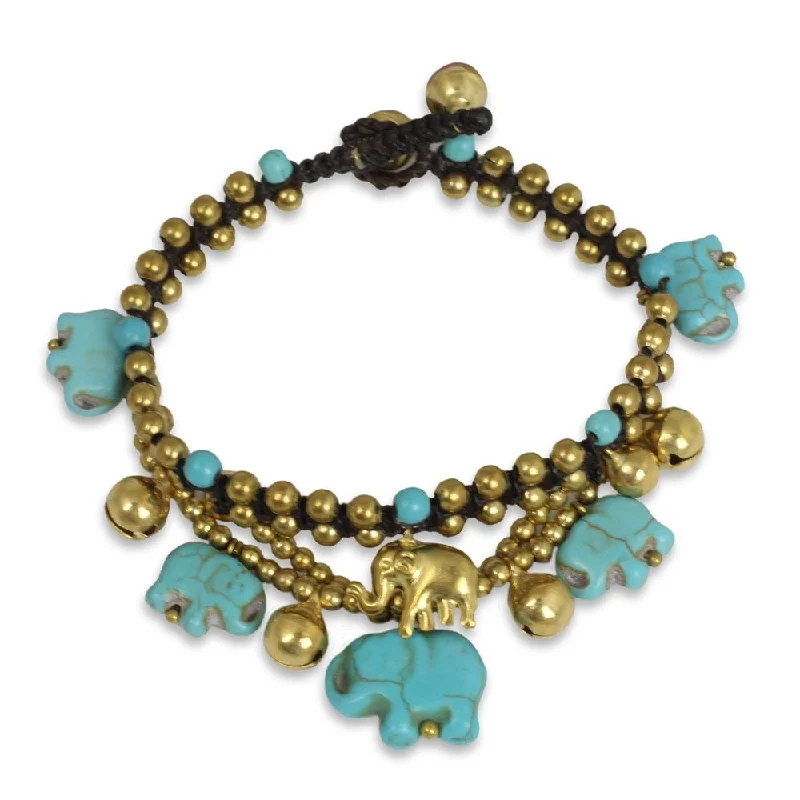 Thin pearl bangles-Handmade Blue Elephant Brass Calcite Bracelet (Thailand)