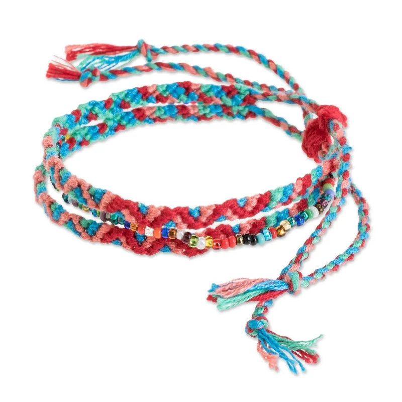 Pure star bangles-NOVICA Solola Fiesta, Glass beaded macrame strand bracelet