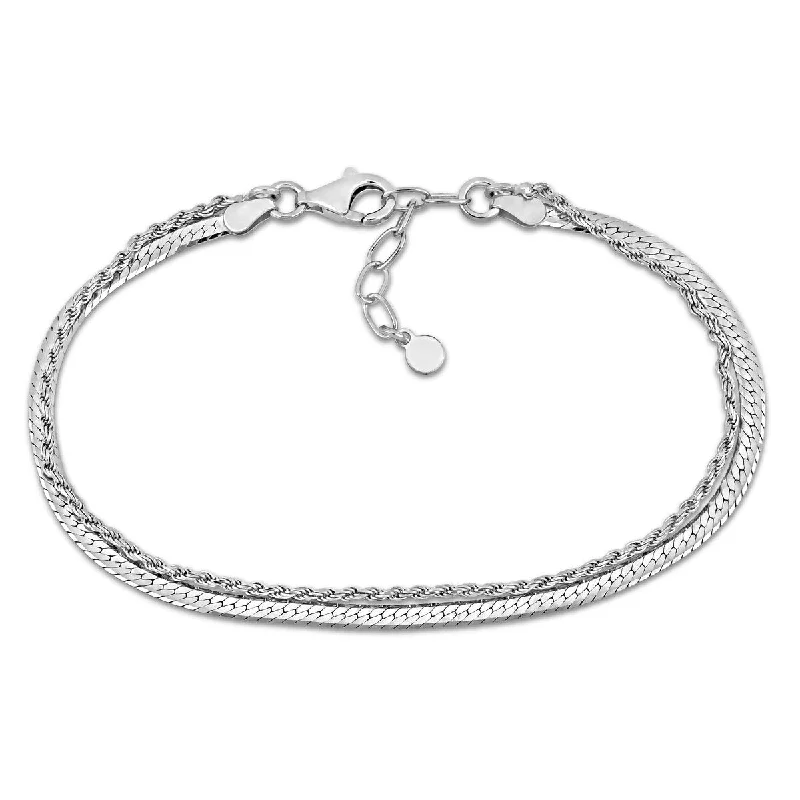 Cord edge bangles-Miadora 4.5mm Double Strand Herringbone Rope Chain Bracelet Sterling Silver