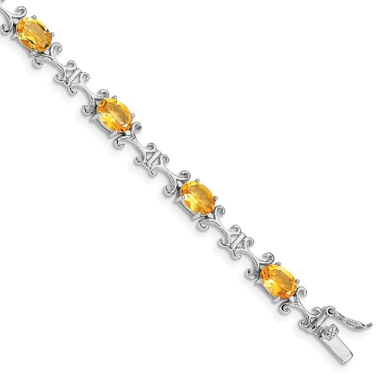 Stretch thread bangles-Curata 925 Sterling Silver Polished Box Catch Closure Citrine Oval Bracelet