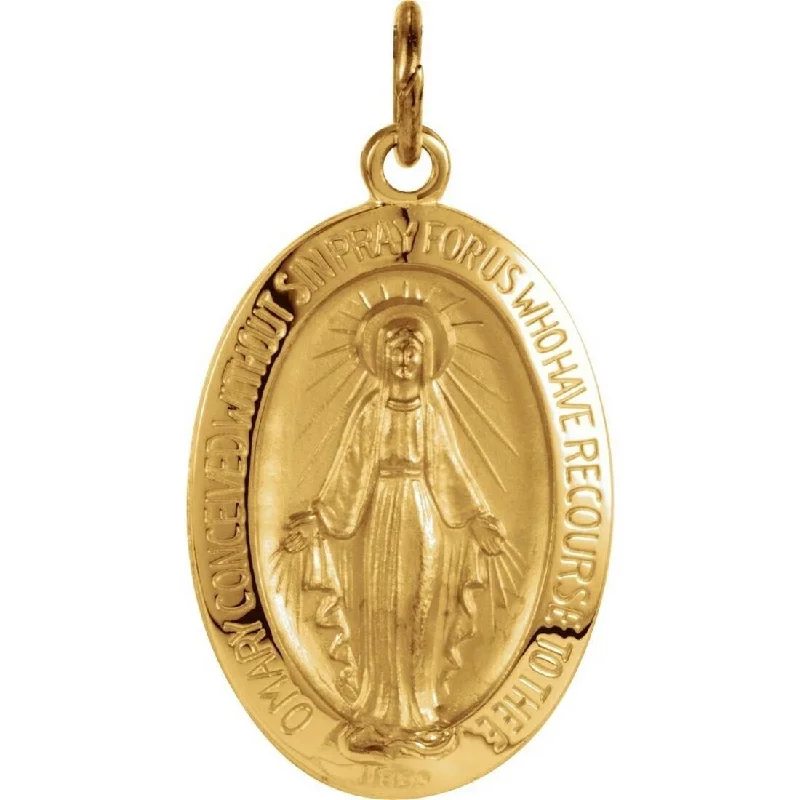 Peace eye necklaces-Curata 14k Yellow Gold 19x14mm Polished Oval Miraculous Medal Necklace, 16"