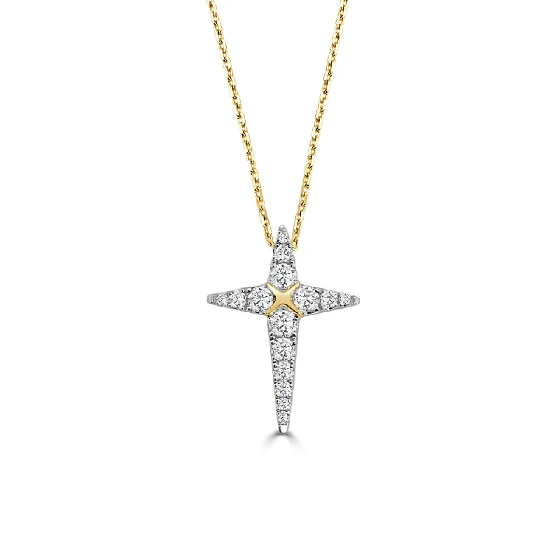 Cotton cord necklaces-14k Diamond Cross Pendant Necklace