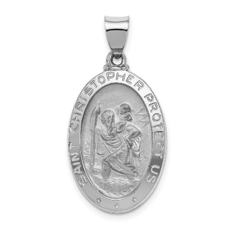 Flax cord necklaces-Curata 14k White Gold 18" Polished and Satin St. Christopher Medal Pendant Necklace