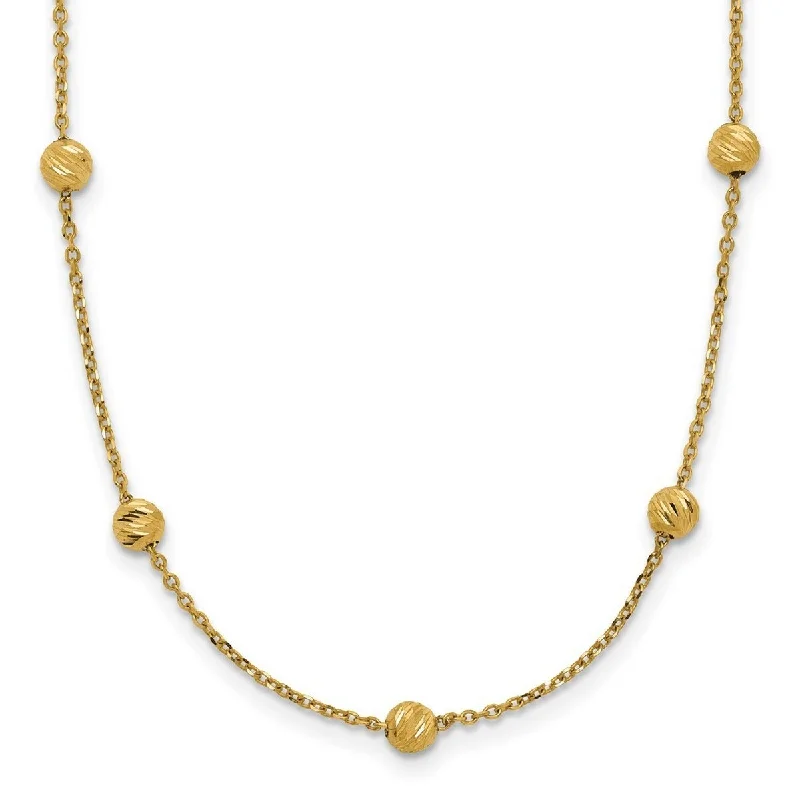 Woven knot necklaces-Curata 14k Yellow Gold Textured 5mm Beads Station Necklace, 17"