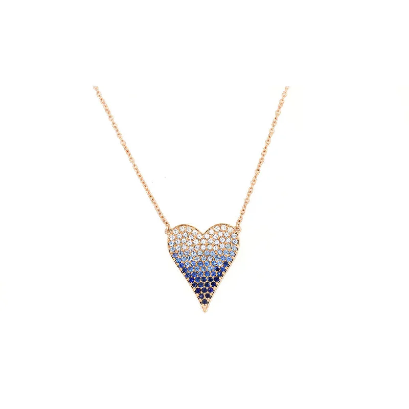 Retro deco necklaces-14k Rose Gold Multi Color Blue Sapphire Ombré Necklace