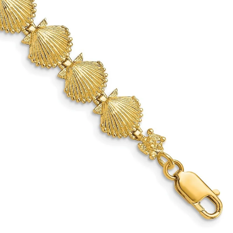 Oval gem bangles-Curata 14k Gold Scallop Shell With Beaded Tips Link Bracelet 7.25 Inch