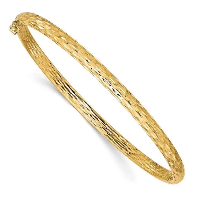 Hand-polished bangles-Curata 4.2mm 10k Yellow Gold Sparkle Cut Hinged Cuff Stackable Bangle Bracelet