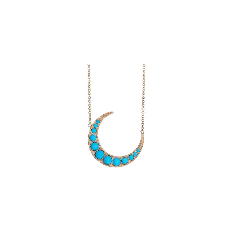 Cosmic charm necklaces-14KT Rose Gold Diamond and Turquoise Crescent Necklace