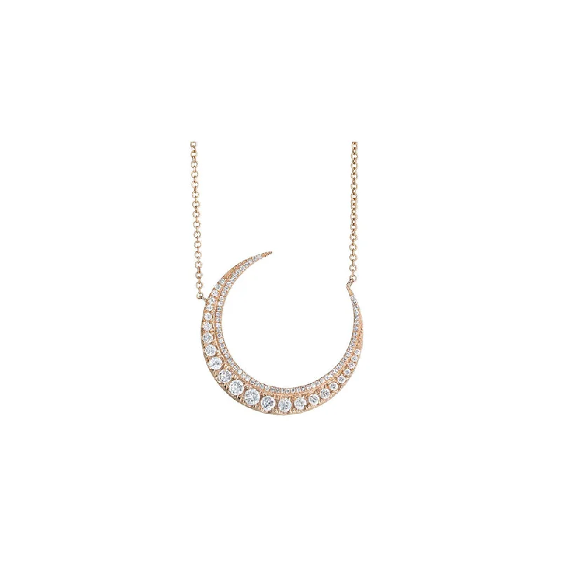 Heavy gem necklaces-14KT Rose Gold Diamond Crescent Necklace