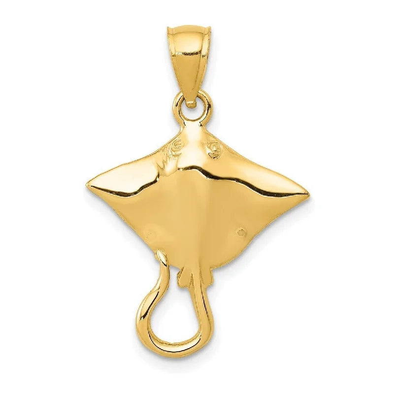 High shine necklaces-Curata 14k Yellow Gold 18" Solid Polished Open back Stingray Pendant Necklace