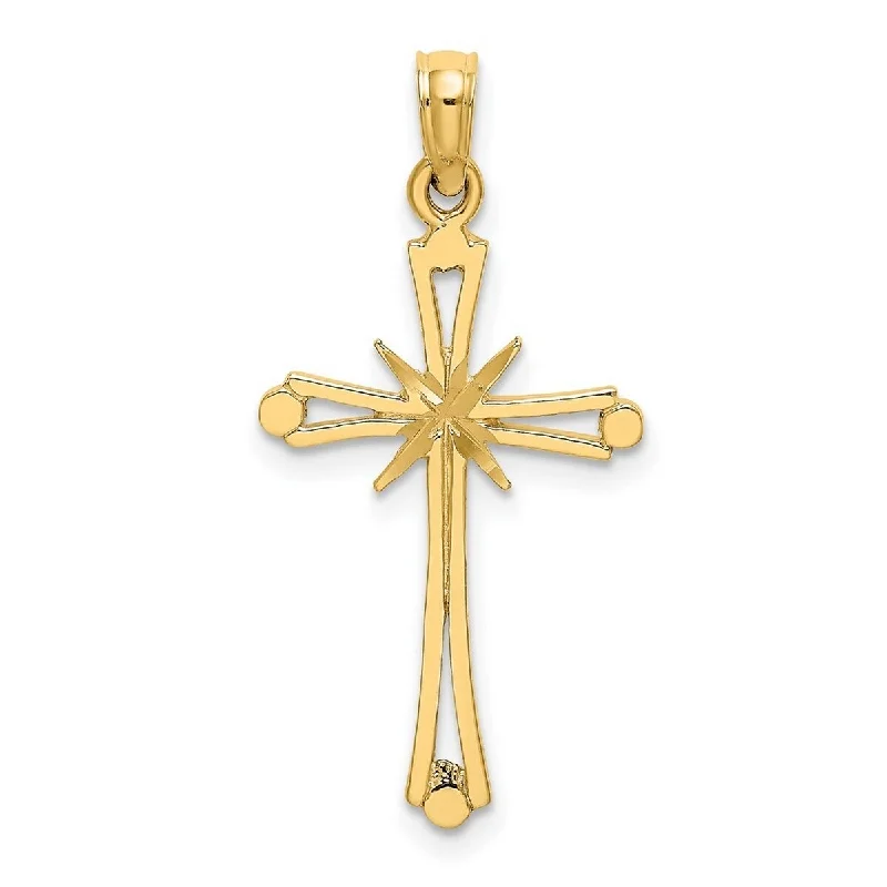 Tribal medallion necklaces-Curata 14k Yellow Gold Diamond-cut Cut-out Polished Starburst Cross Necklace 16mm x 21.6mm