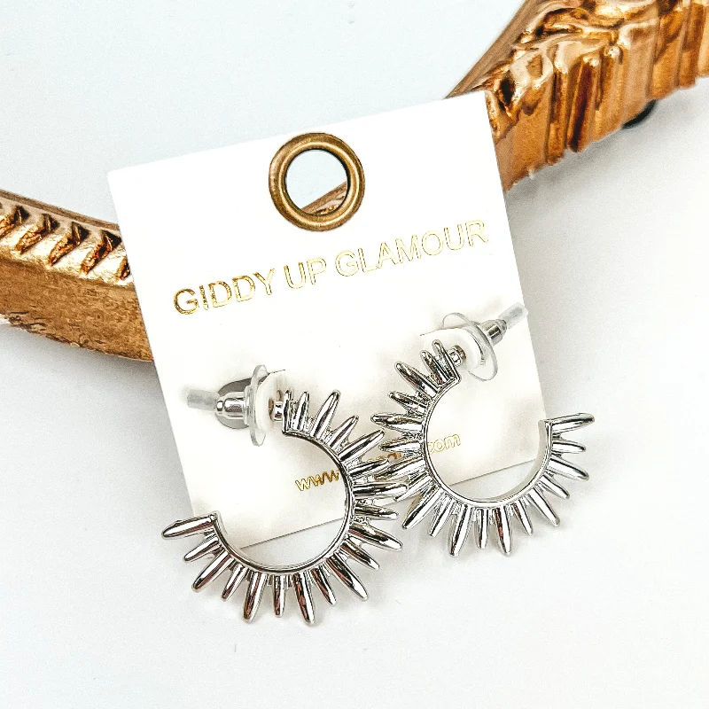 Nomad feather earrings-Sunburst Hoop Earrings in Silver Tone