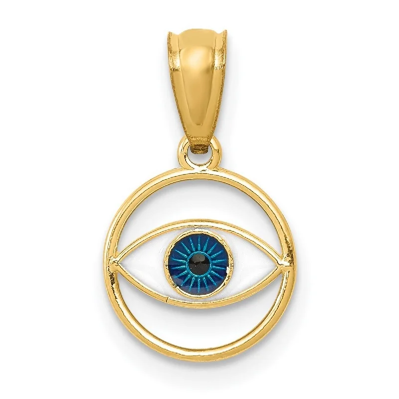 Plated silver necklaces-Curata 14k Yellow Gold 18" 15x9.2mm Small Polished Enameled Eye Circle Necklace