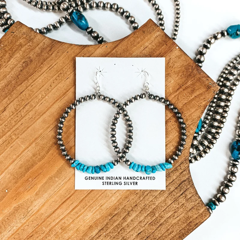 Fine triangle earrings-Mason Lee | Navajo Handmade Sterling Silver Navajo Pearl Hoop Earrings with Sleeping Beauty Turquoise