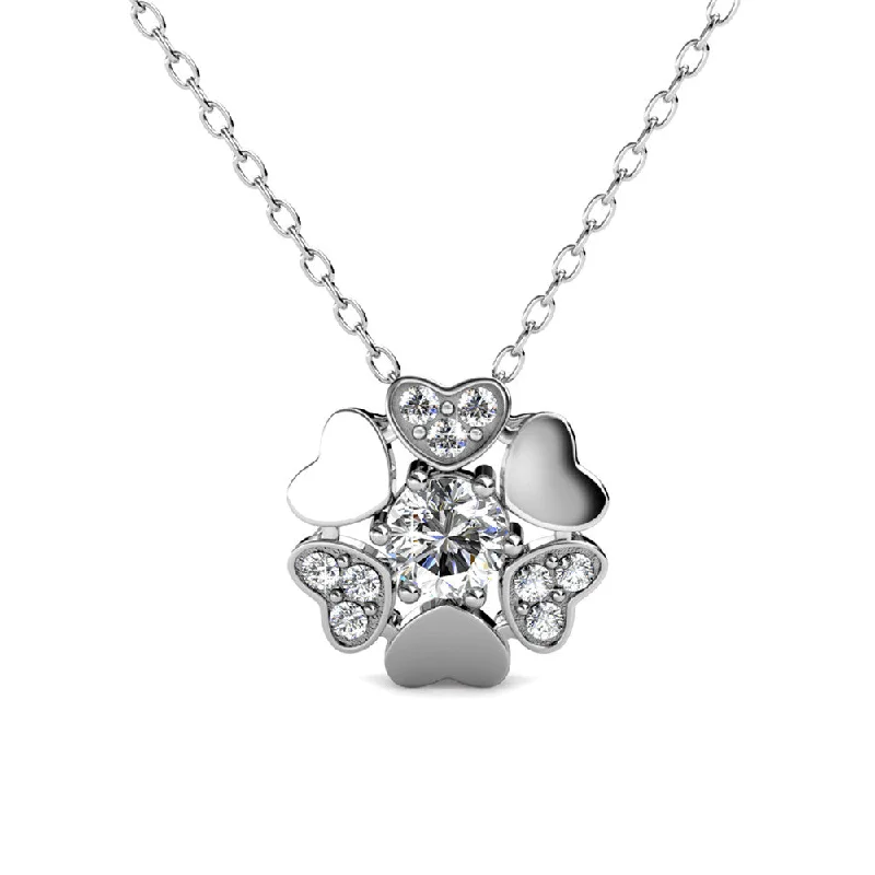 Round pendant necklaces-Khloe 18k White Gold Heart Pendant Necklace with Round Cut Swarovski Crystal