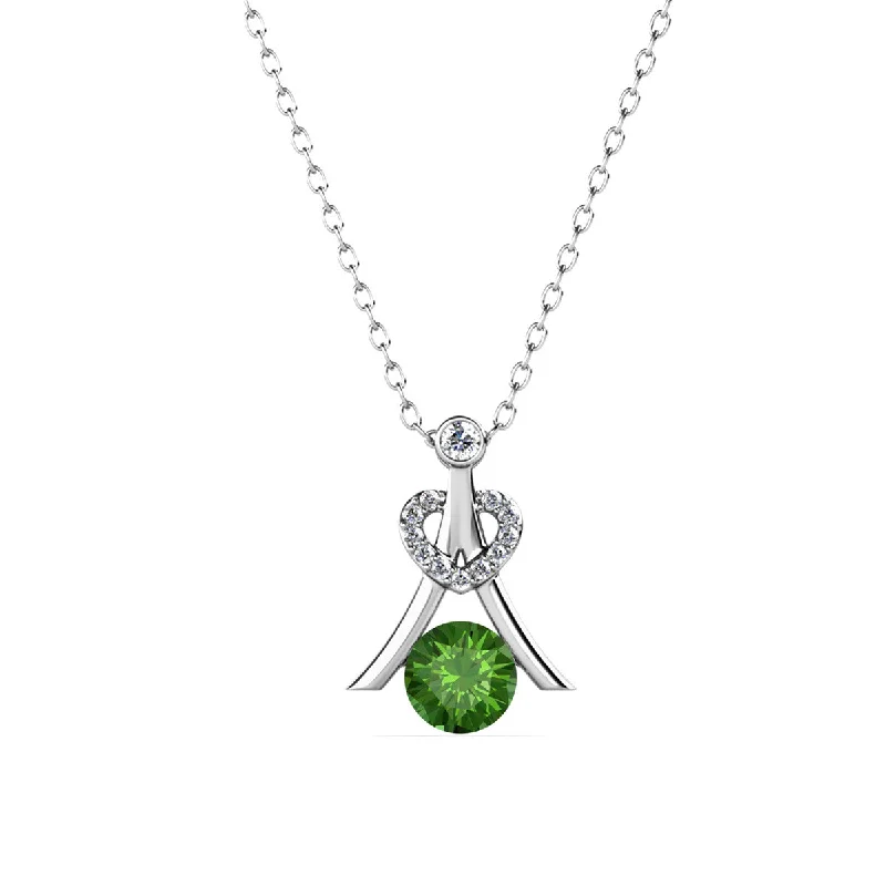 Sleek design necklaces-Serenity August Birthstone Peridot Necklace, 18k White Gold Plated Silver Necklace with Round Cut Swarovski Crystals