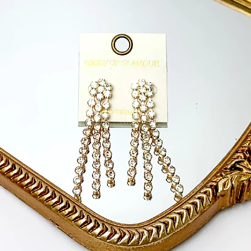 Polished gold earrings-Dazzle Dream Gold Tone Earrings With Clear Crystals