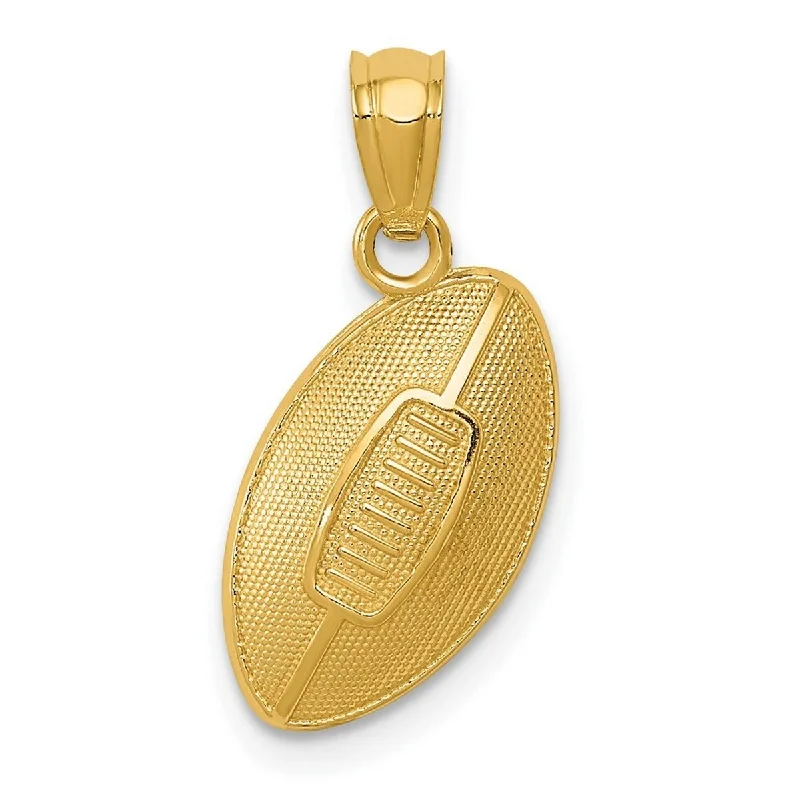 Flax cord necklaces-Curata 14k Yellow Gold 18" Textured Open back Football Pendant Necklace - 19.1x11.6mm