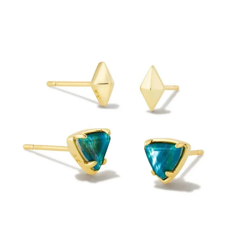 Smooth drop earrings-Kendra Scott | Greta Gold Stud Earrings Set of 2 in Teal Abalone