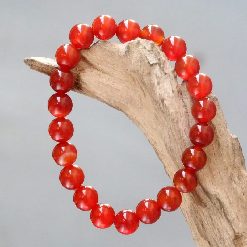 Chiseled letter bangles-Handmade Carnelian 'Sunrise Beads' Bracelet (Indonesia)