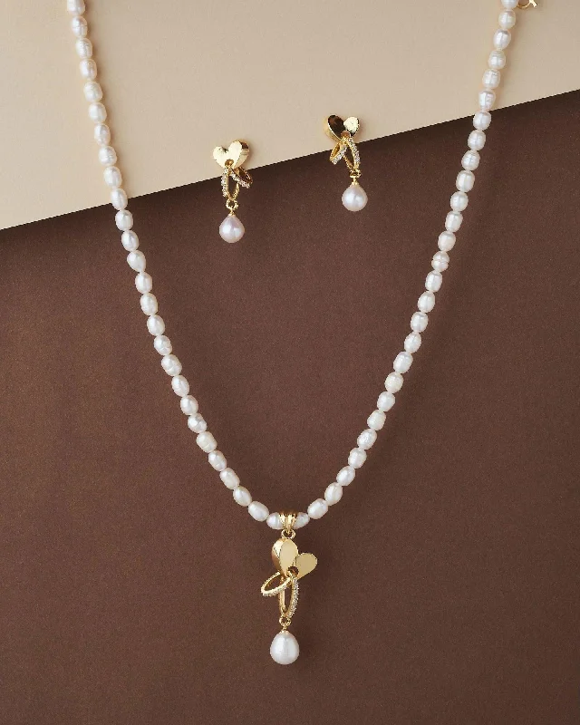 Onyx drop necklaces-Elegant Real Pearl Necklace Set