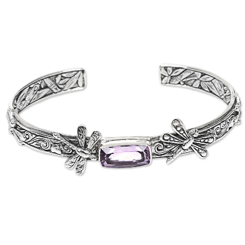 Crystal-twisted bangles-NOVICA Amid the Dragonflies, Amethyst cuff bracelet