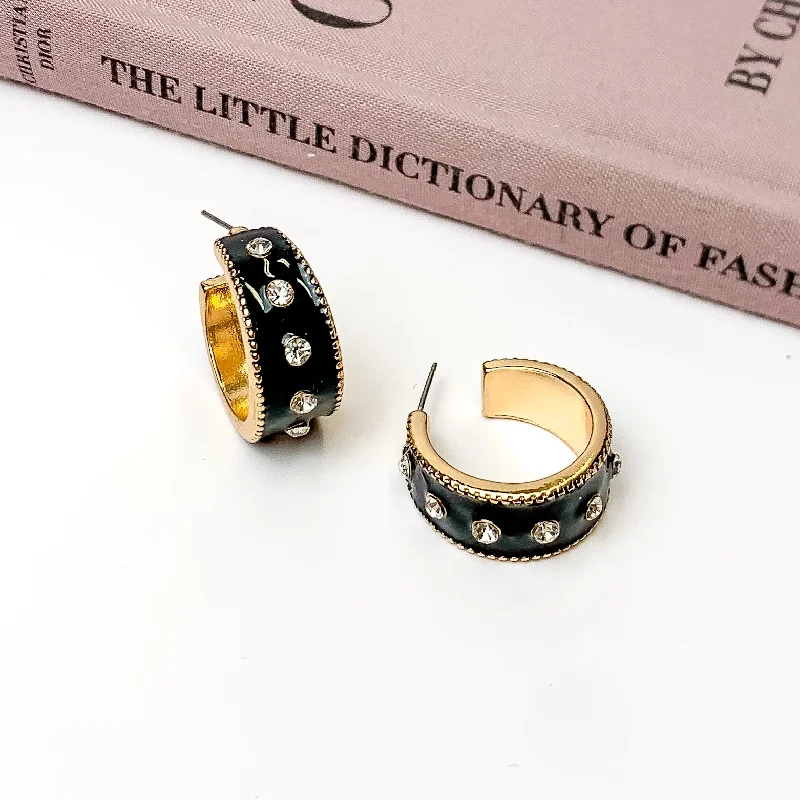 Bright stud earrings-Surrounded By Starlight Small Gold Tone Hoop Earrings in Black