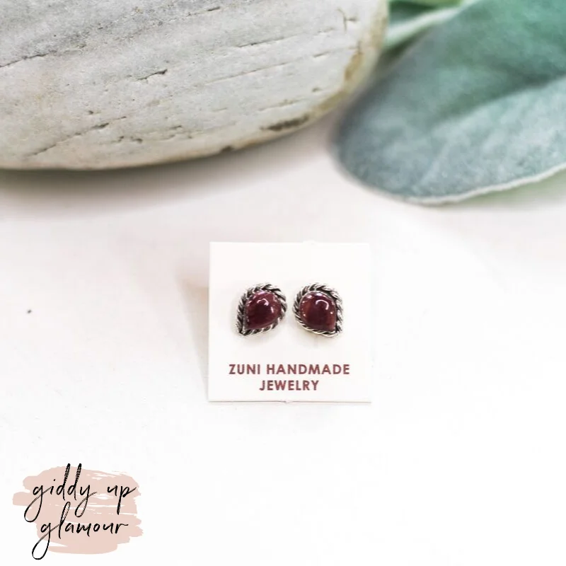 Bright stud earrings-Zuni | Zuni Handmade Teardrop Stud Earrings in Purple Spiny Oyster