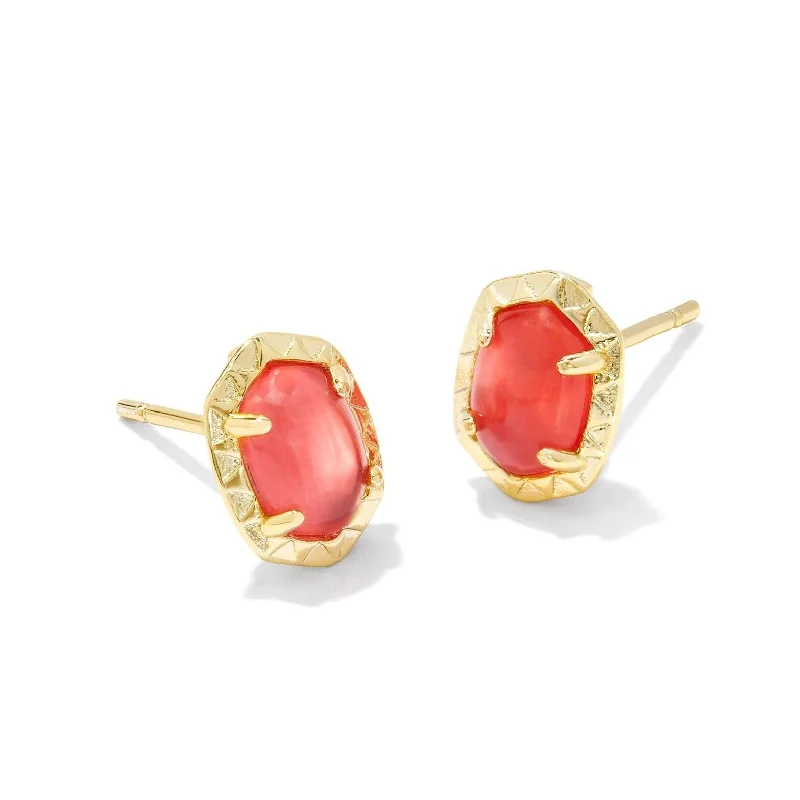 Curved design earrings-Kendra Scott | Daphne Gold Stud Earrings in Coral Pink Mother of Pearl