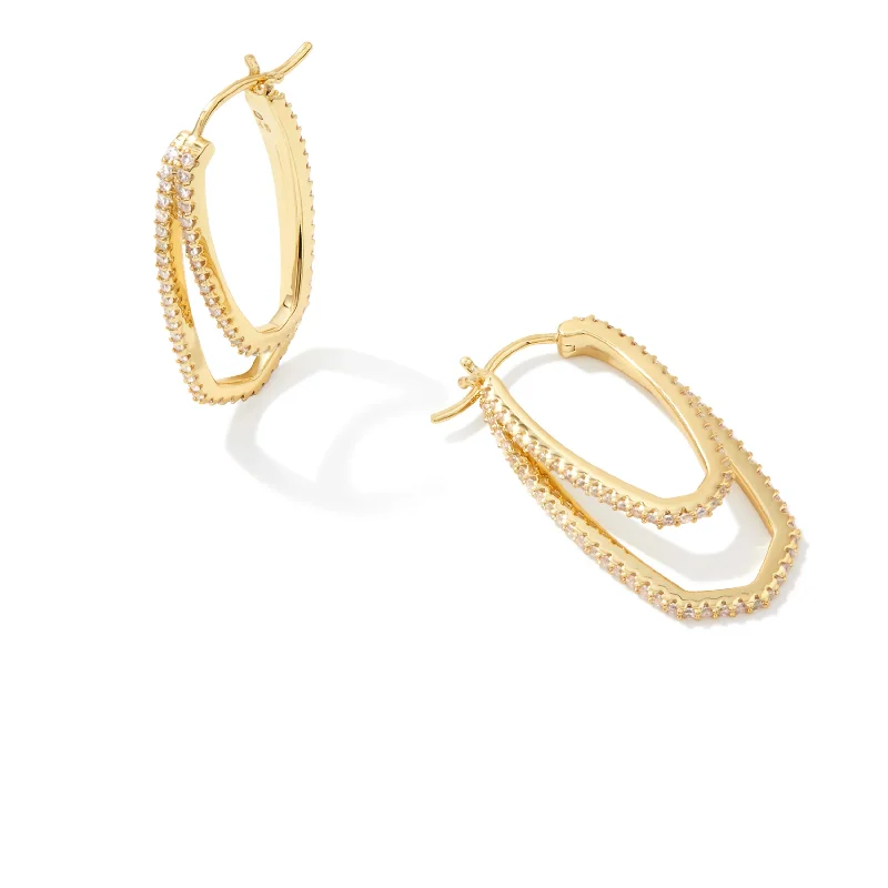 Cord tassel earrings-Kendra Scott | Murphy Gold Hoop Earrings in White Crystal