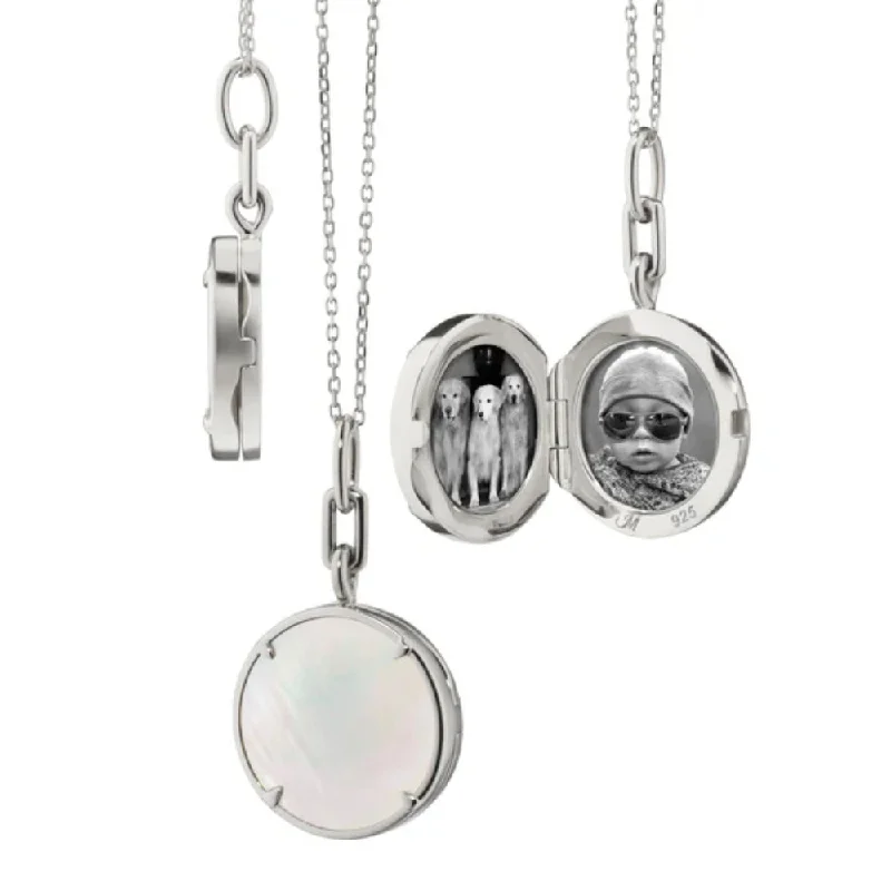 Polished bead necklaces-Monica Rich Kosann "Brooke" Slim Sterling Silver Locket Necklace