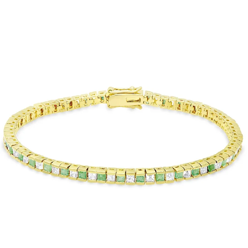 Tide pattern bangles-Dolce Giavonna Gold Overlay Emerald Tennis Bracelet