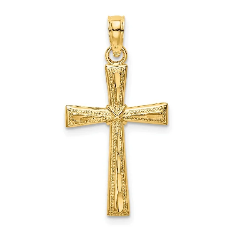 Bright crystal necklaces-Curata 14k Yellow Gold Textured Edge X Center Flared Cross Necklace 16mm x 20.5mm