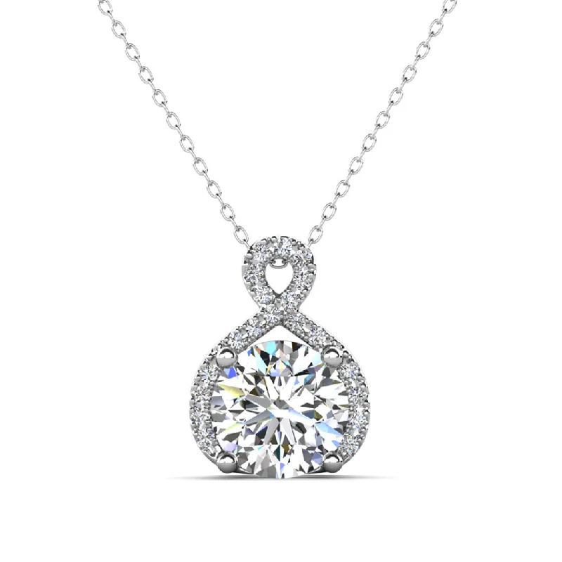 Retro deco necklaces-Alessandra 18k White Gold Plated Infinity Halo Pendant Necklace with Simulated Diamond Crystals